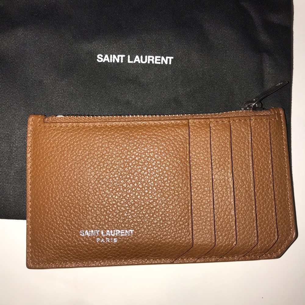 Saint Laurent Brown Zip Leather Card Holder